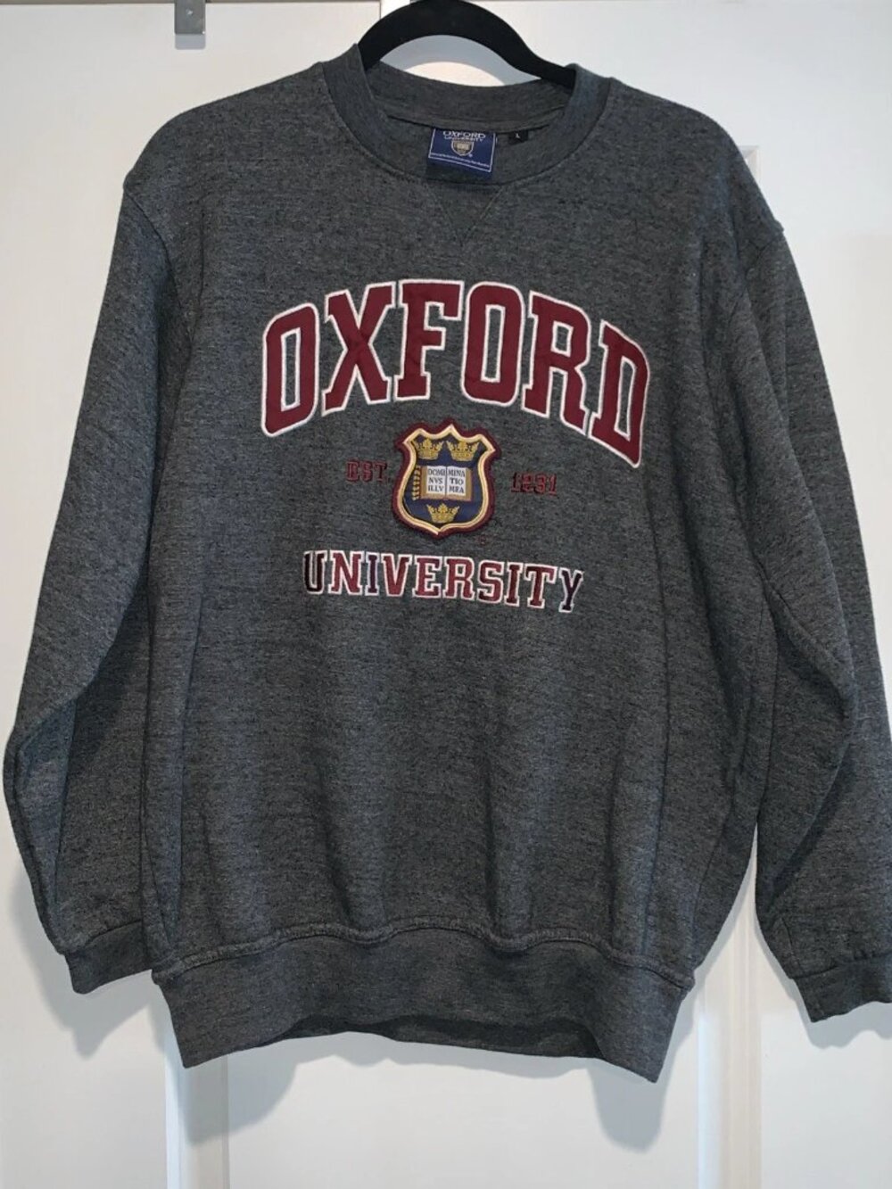 Oxford University Mens Large Gray Crewneck Sweatshirt Embroidered Logo Pullover